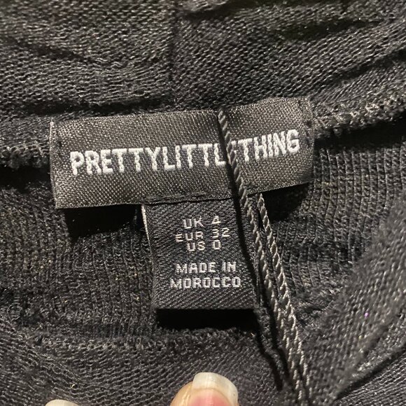 NWT | PrettyLittleThing | Black Textured Long Sleeve Cut Out Mini Dress, Size 0 - Picture 7 of 7